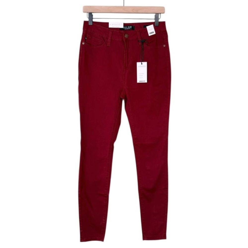 NWT Judy Blue Skinny Fit High Waist Skinny Jeans Wine Red Women’s Size 28